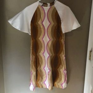 Custom made 1970s dress with flutter sleeve.